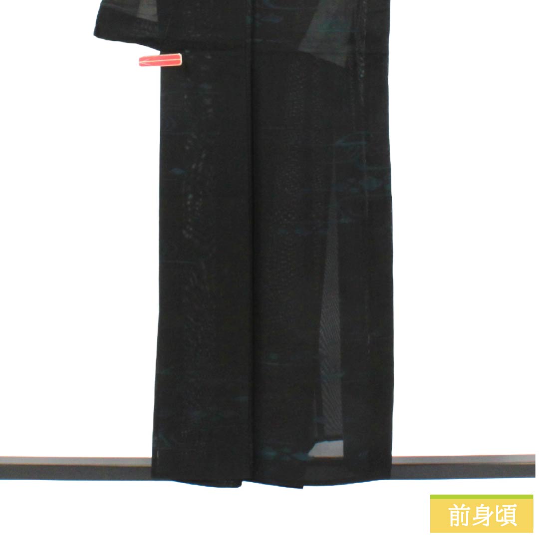 夏物 正絹 お召 Aランク 身丈155.5cm 裄丈65cm 抽象模様 紗 黒系 1132004643310