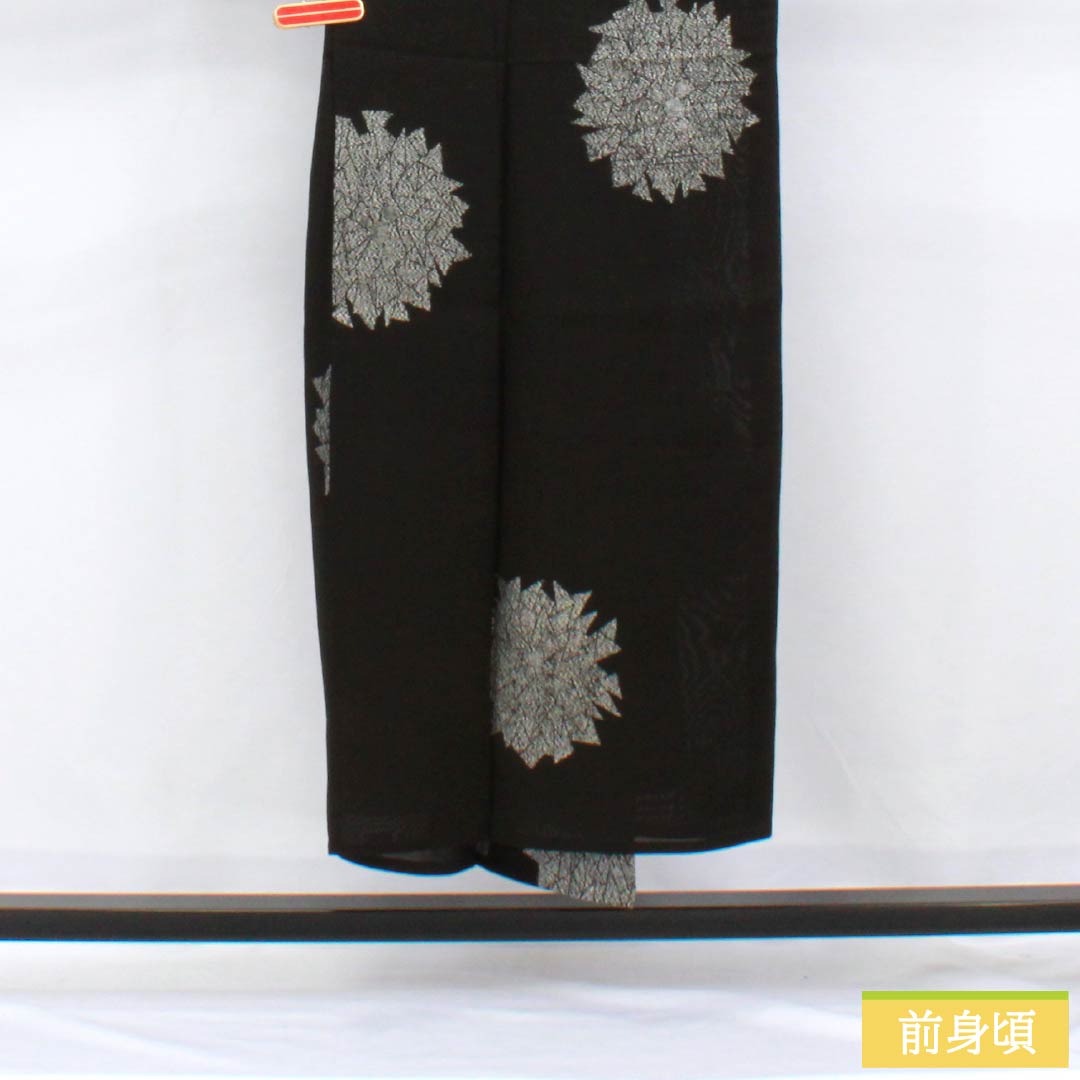 Summer Polyester Komon Kimono, Length 147cm, Sleeve Length 64.5cm, Embroidered Abstract Pattern, Gauze, S Rank, Black, 1132002412110