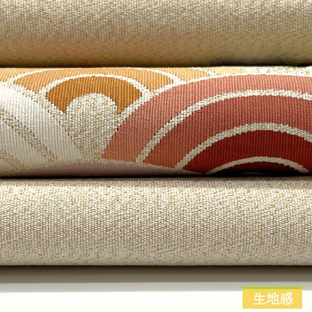 Nagoya Obi, Pure Silk, S-Rank, Tapestry Weave, Cloud Pattern, Seigaiha Pattern, 430cm Long, Gold Accents, Semi-Formal, Pine Needle Pattern, Item Number 1124010522421