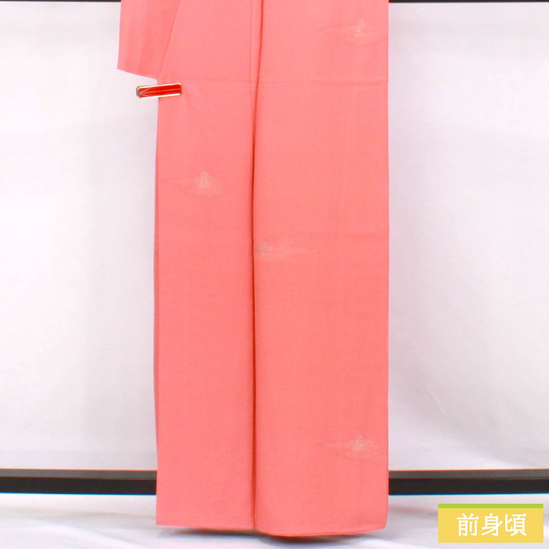 Solid-colored kimono (iromuji) made of pure silk, grade A, length 161cm, sleeve length 63cm, peach-red (tokoshoku) color, Kumi silk, durable dyeing, Tango crepe, lined, pink, product number 1114002443413