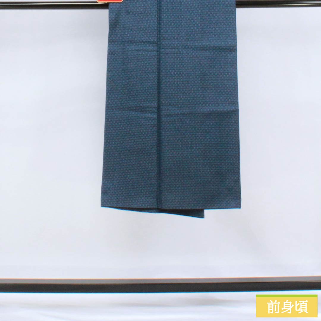 Men's silk S-rank kimono, length 129.5cm, sleeve length 62cm, Korean indigo blue, geometric pattern, tsumugi fabric, lined, navy blue, product number 1119001002218