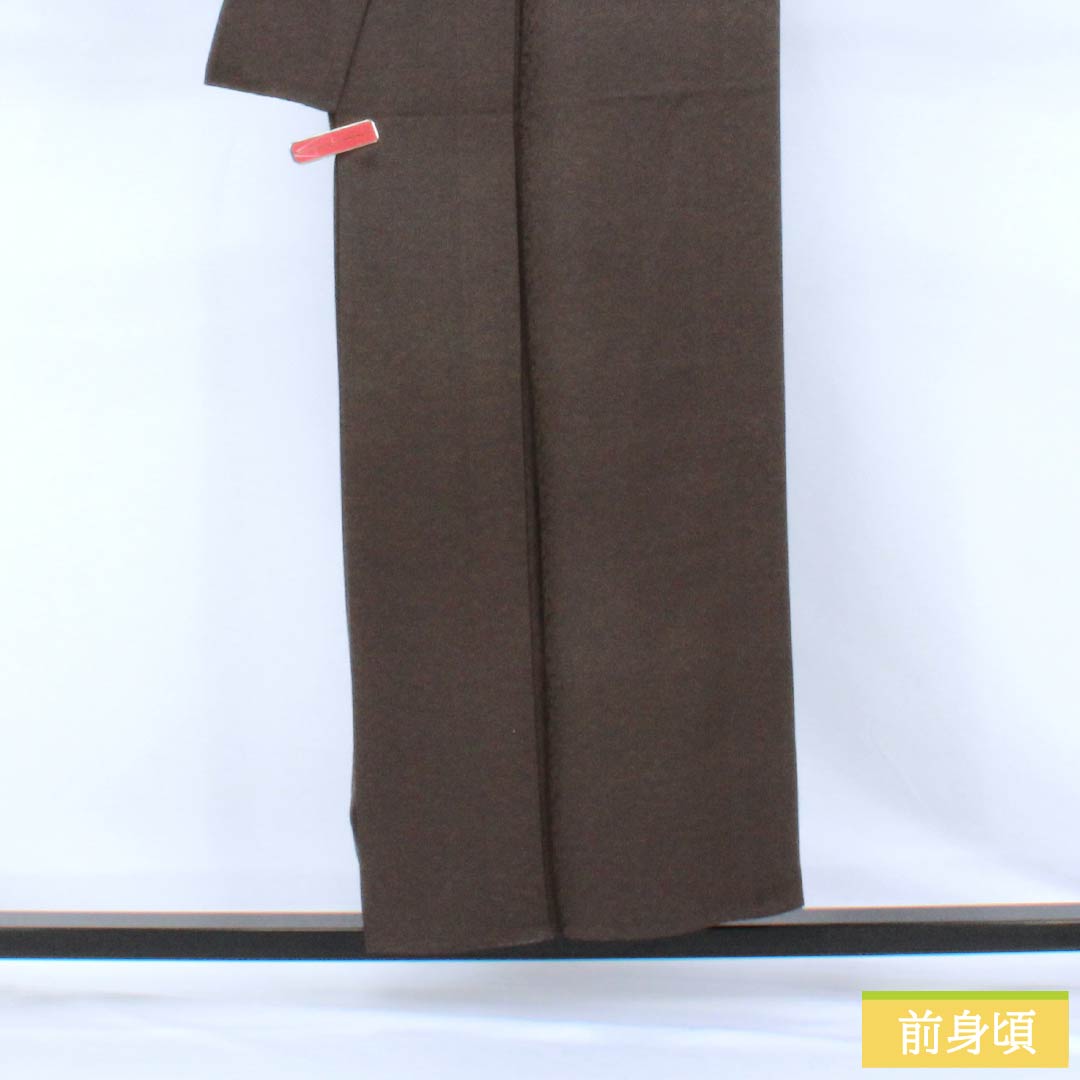 Plain colored silk kimono, rank A, length 153cm, sleeve-to-sleeve 63cm, squirrel grey color, musical notes, staff, sheet music, unlined, brown-toned, 1114002623214