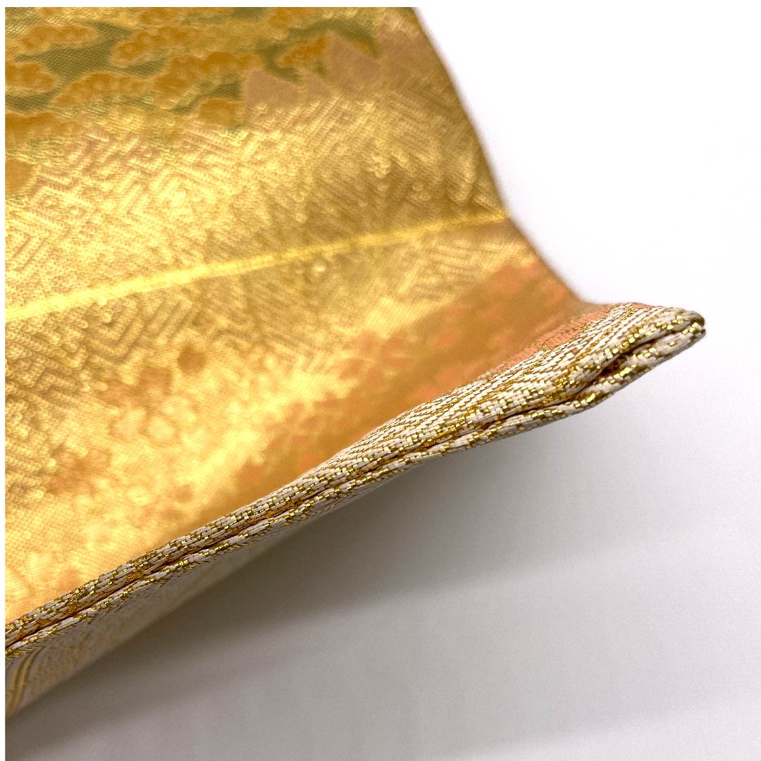Fukuro Obi Gold Saga Nishiki Cherry Blossom Crane Length 450cm Pure Silk A Rank Six-way Formal Gold 1123006063321