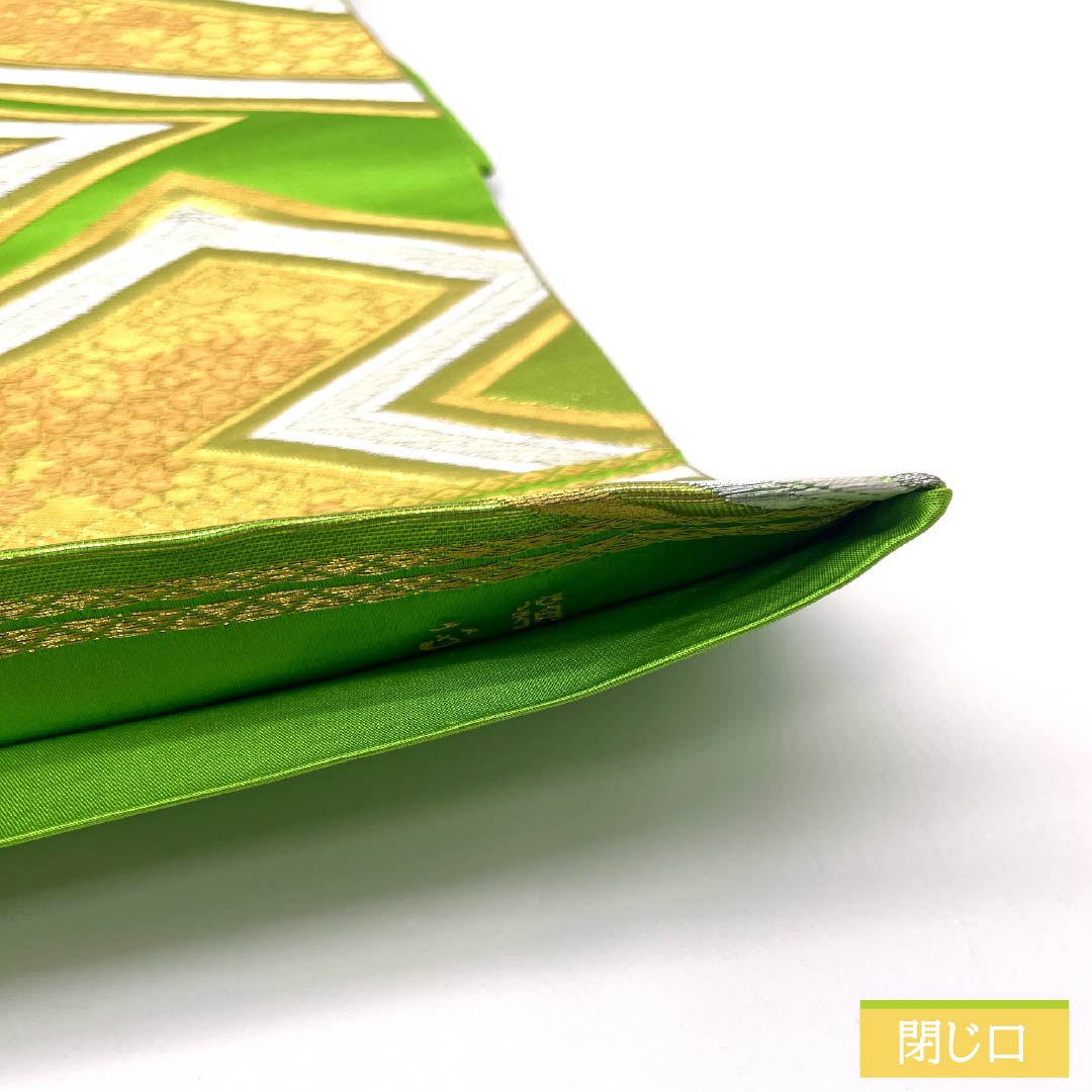 Yellow-green fukuro obi (sash) for furisode (long-sleeved kimono) made of pure silk by Hattori Orimono, featuring Shiratori Tsuzuriko. Length: 415cm. A-rank. Six-fold obi. Formal. Green. Product number: 1123014473319