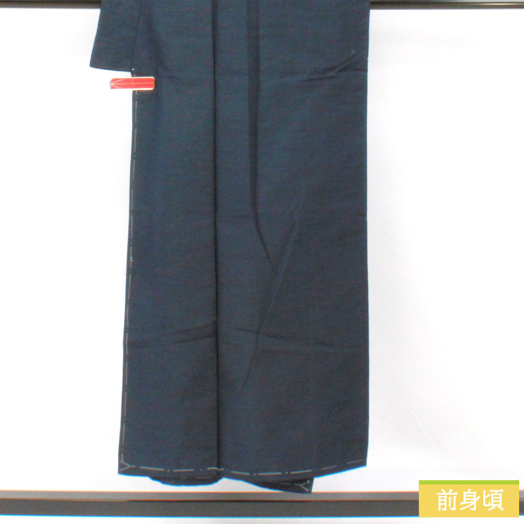 Men's pure silk S-rank kimono, length 148.5cm, sleeve length 73cm, navy blue (noukon-iro) color, tsumugi fabric with basting threads, lined, navy blue, product number 1119001622418