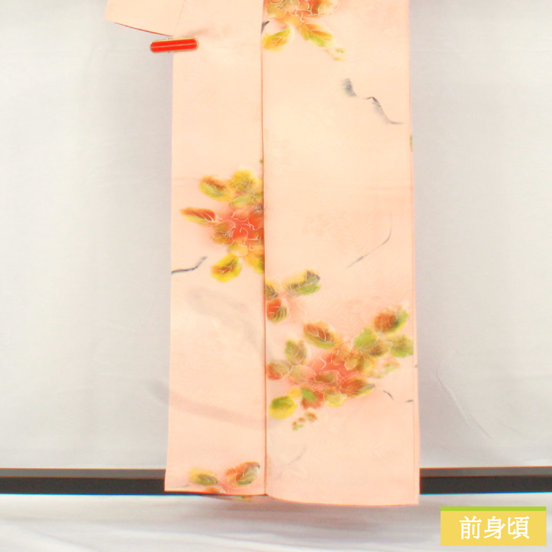 Komon, pure silk, length 157.5cm, sleeve length 62.5cm, lined, wet-drawn yuzen, abstract flowers, basting thread included, A rank, pink, 1115004873313