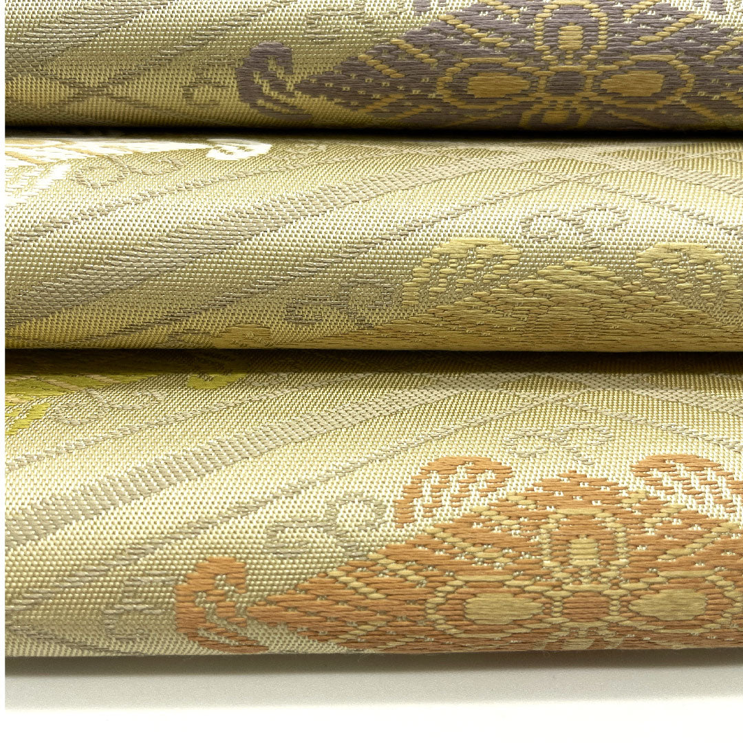 [Unfinished] Silk Fukuro Obi, S Rank, Sand Color, Jomon Nishiki, Shosoin Pattern, Obi Length 442cm, Six Panels, Semi-formal, Cream-colored, 1123004802315