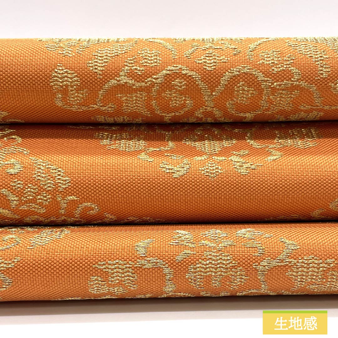 Nagoya Obi, Ouni-iro (Orange), Shosoin Treasure Design, 370cm Long, Pure Silk, S-Rank, Six-Ply, Semi-Formal, Orange, 1124008422326, Pine Needle Pattern
