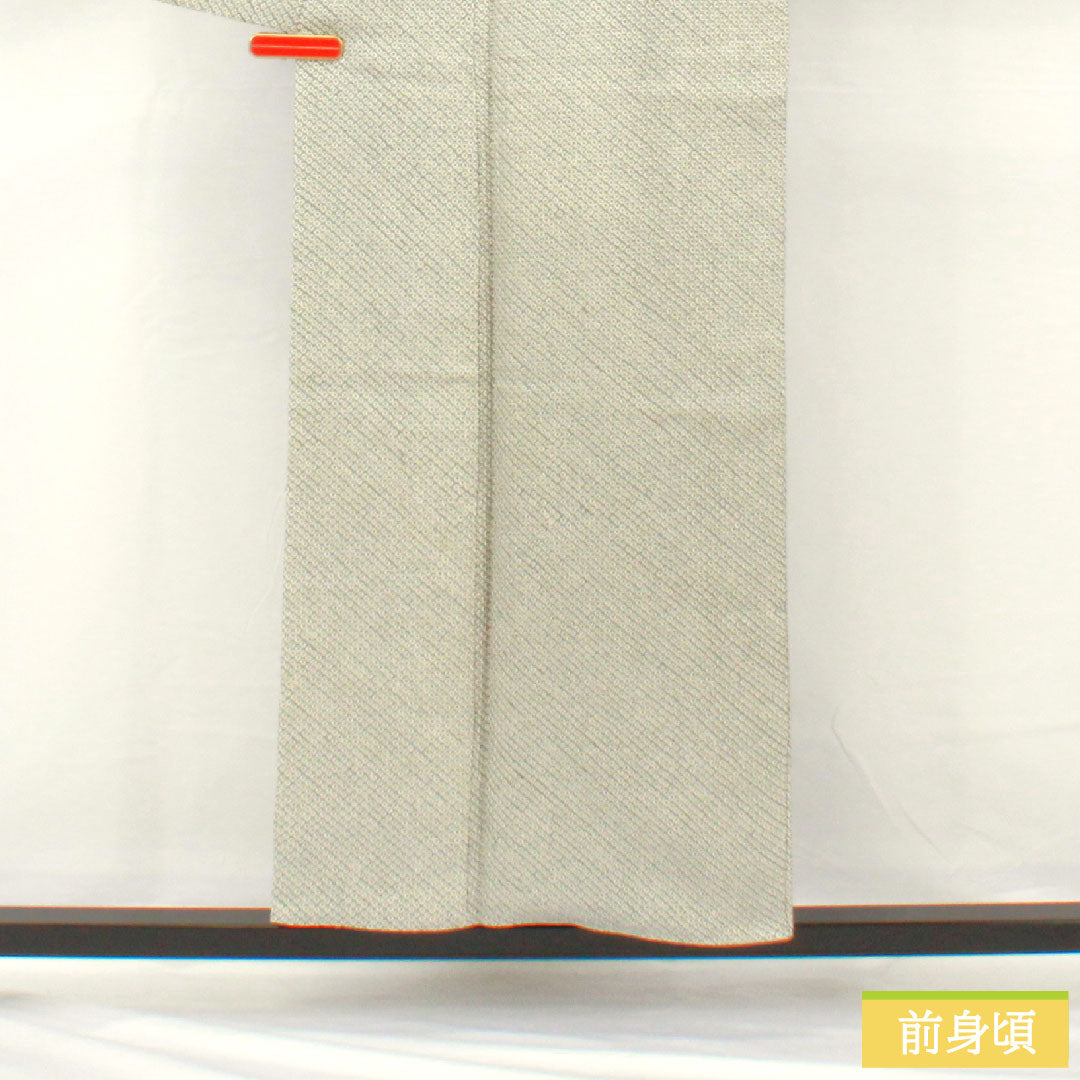 小紋 正絹 身丈155.5cm 裄丈64.5cm 袷 青白磁色（せいはくじいろ） 総絞り 疋田絞り Aランク 水色系 1115004673324