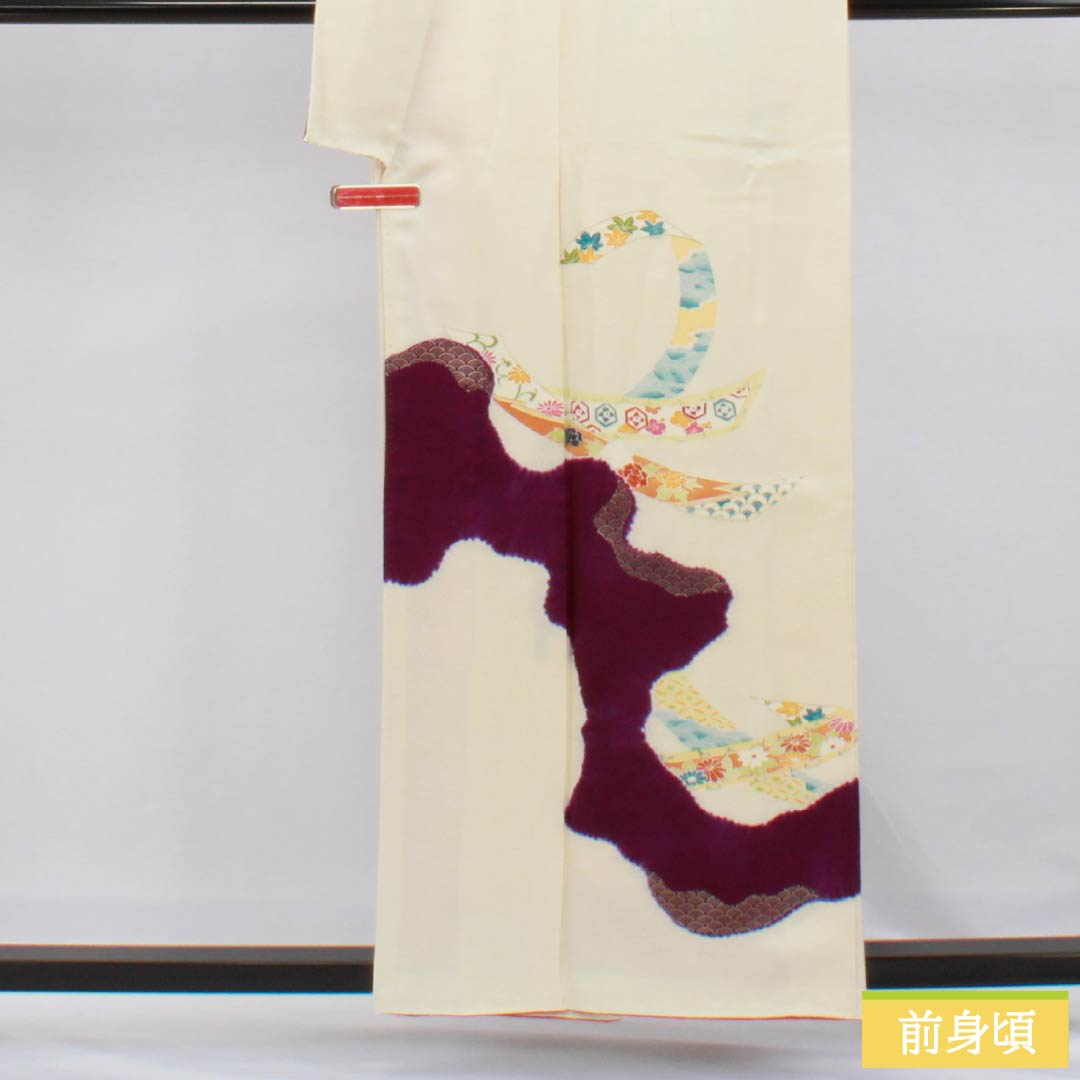 訪問着 正絹 Sランク 袷 身丈157cm 裄丈64cm 練色（ねりいろ） 京友禅 道長取り 吉祥文様 クリーム系 1112006282315