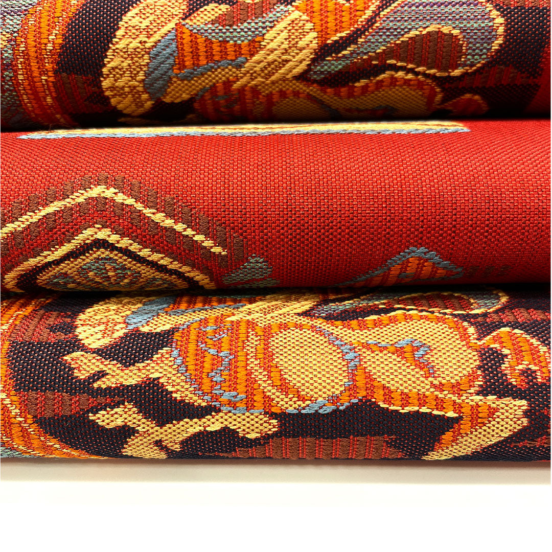 Fukuro Obi with Mural Pattern, Length 428cm, Pure Silk, S Rank, Six-way, Casual, Red, 1123003642312
