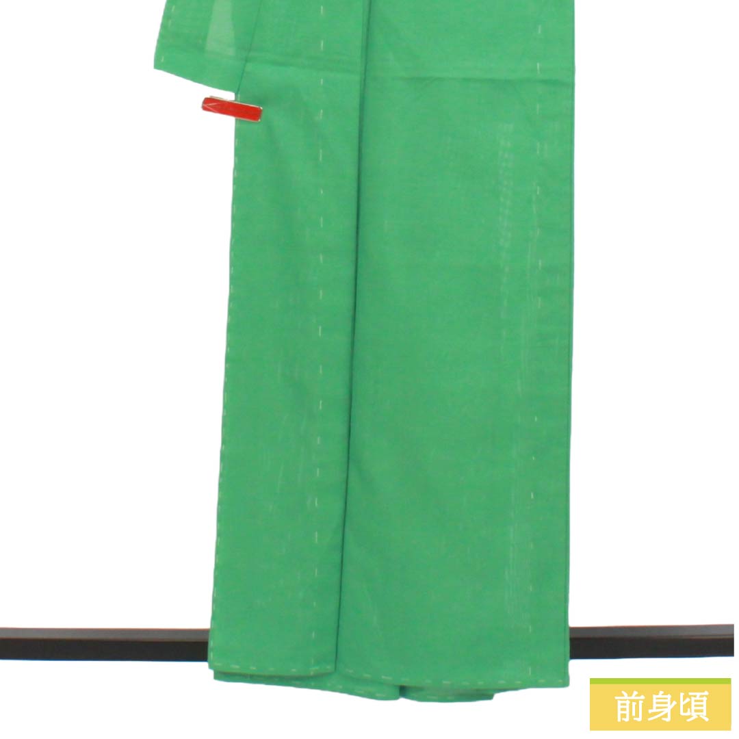 夏物 ポリエステル 色無地 Sランク 身丈159.5cm 裄丈66.5cm 琅玕色（ろうかんいろ） 洗える着物 素無地 絽 緑系 1132004212319