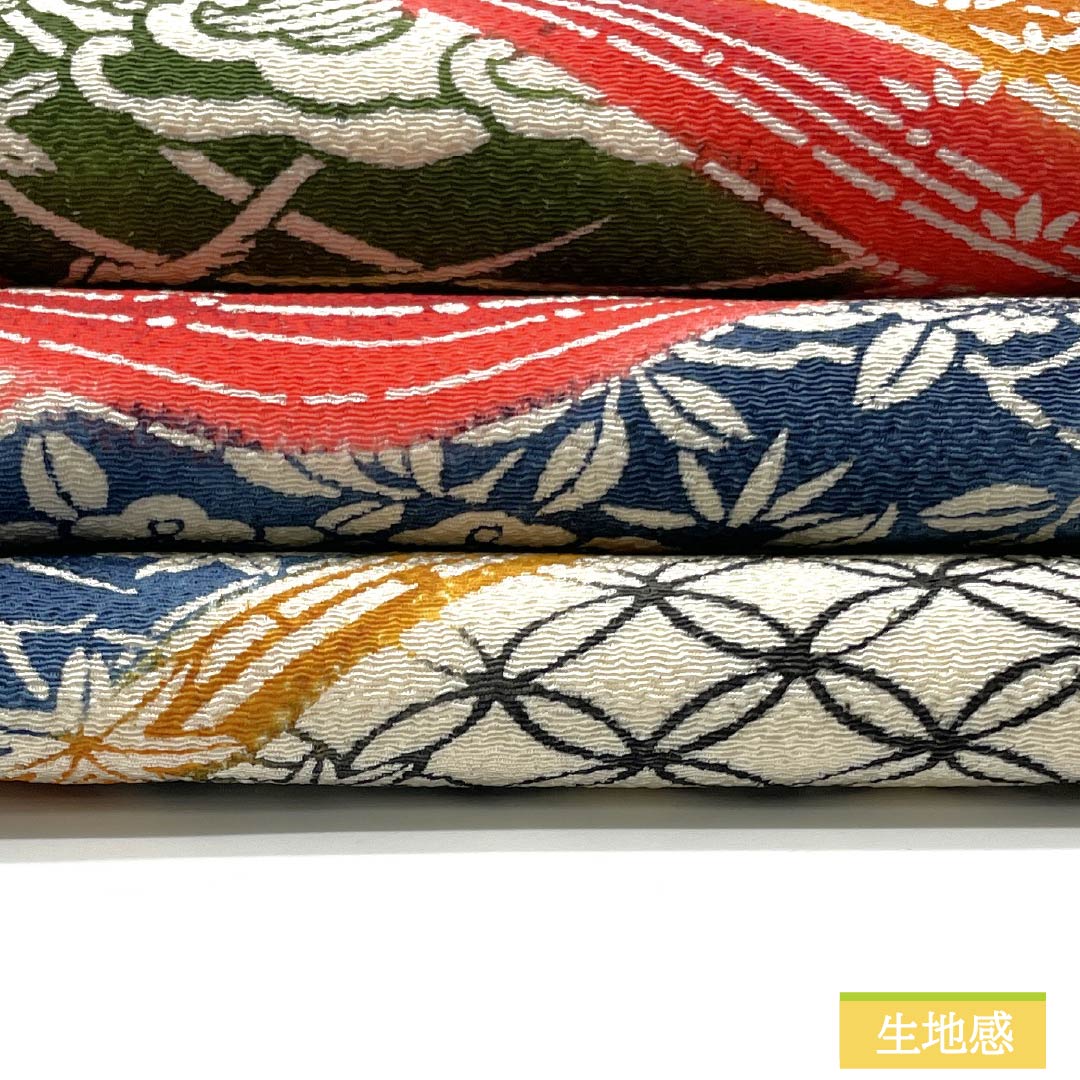 Nagoya Obi, Deep Autumn Color (Koimomijiiro), Kyoto Bingata Chirimen Fabric with Shippo Cloisonne, 370cm Long, Pure Silk, S-Rank, Full Length, Casual, Gradient Design, Item Number: 1124007322399, Nagoya Style