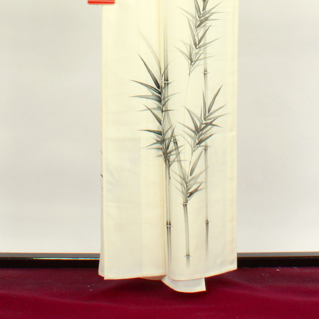 夏物 正絹 訪問着 身丈159cm 裄丈64cm 乳白色（にゅうはくしょく） 竹 絽 Sランク クリーム系 1132000482315
