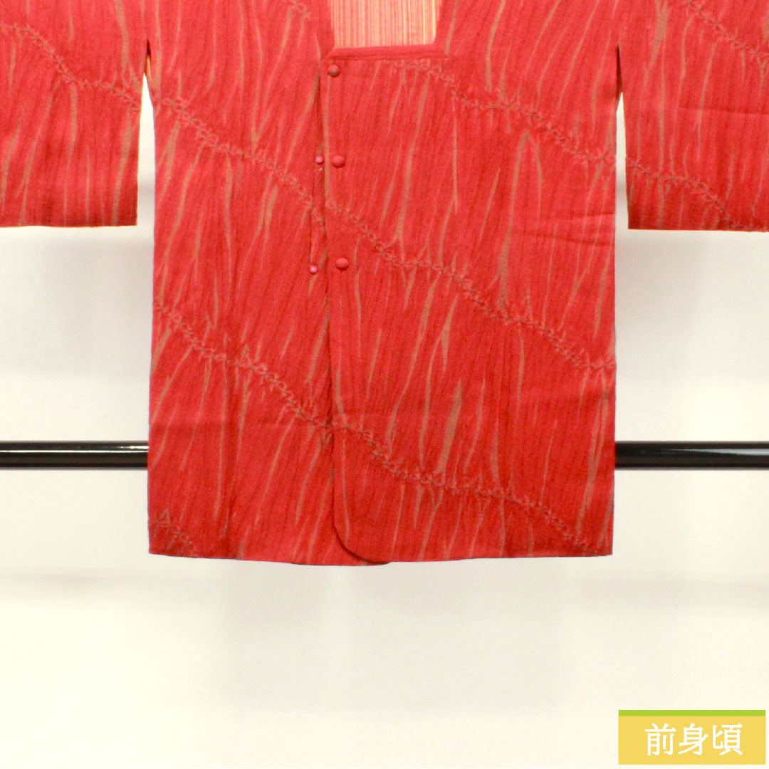 道行コート 正絹 身丈89cm 裄丈64cm 真紅色（しんくいろ） 絞り Sランク 袷 赤系 1117001022912