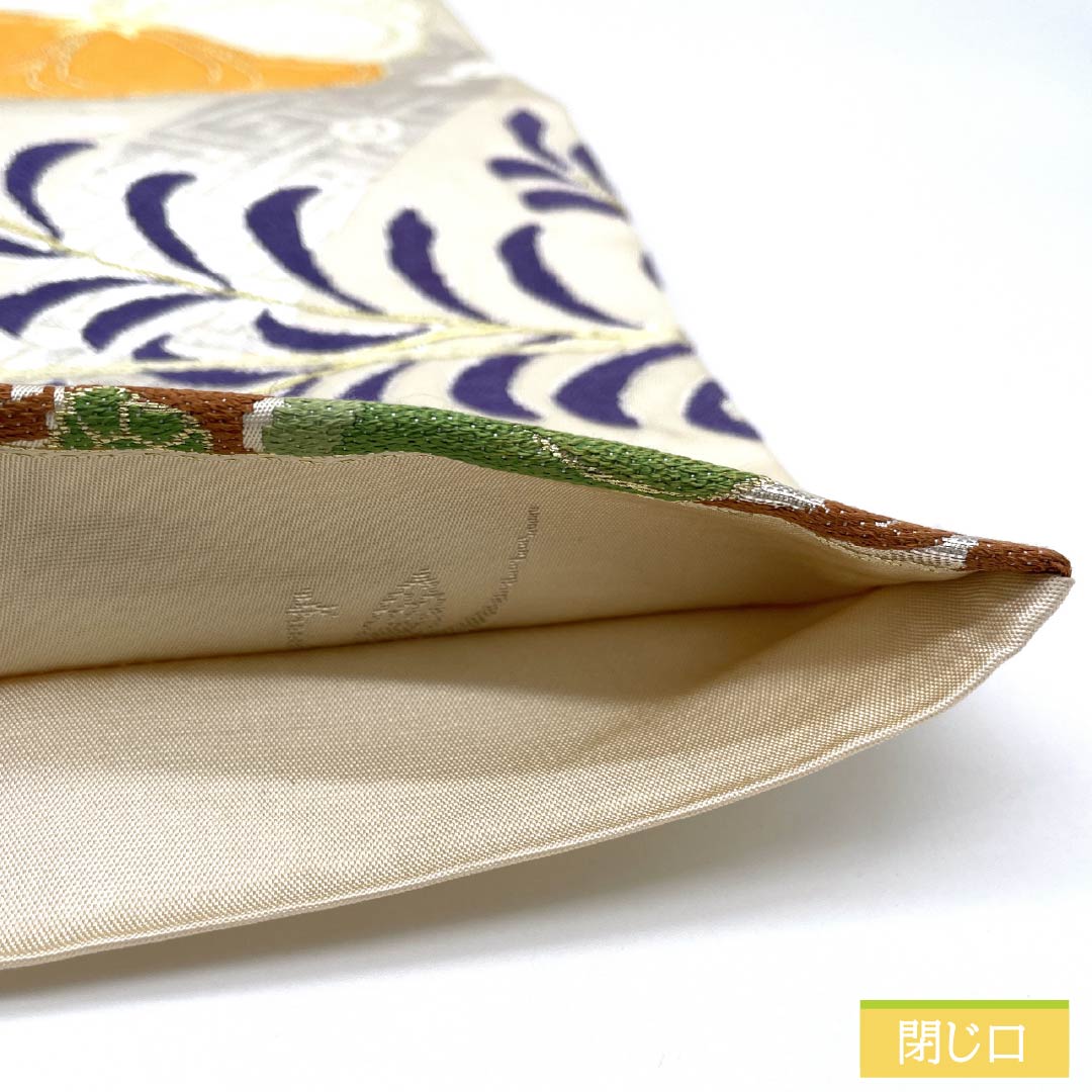 Fukuro Obi, pure silk, off-white, chrysanthemum, pine, Shirayaen Oba, obi length 426cm, A rank, six-pass, formal, cream color, 1123012073315