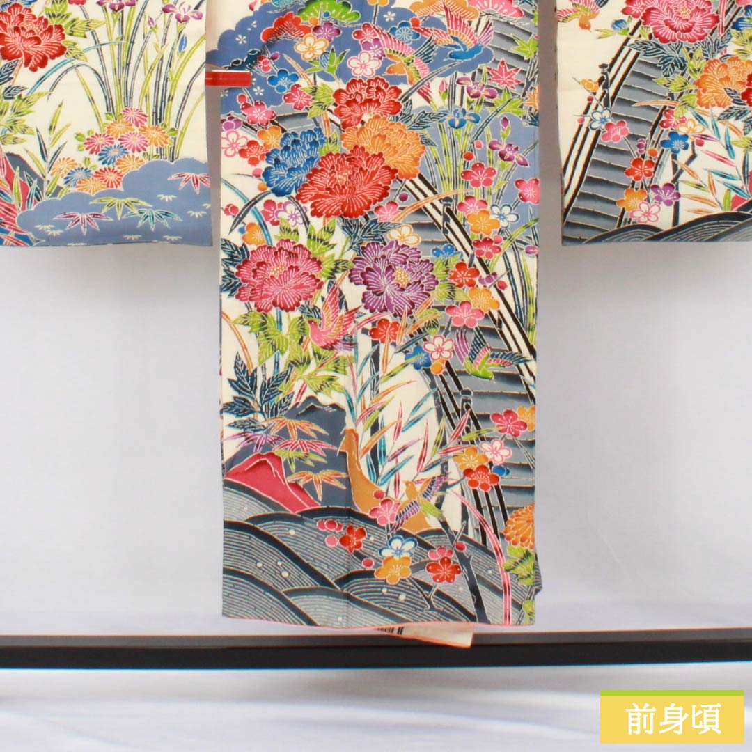 振袖 正絹 Bランク 身丈148.5cm 裄丈62cm 袷 生成り色（きなりいろ） 京紅型 吉祥文様    白系 1113002644111
