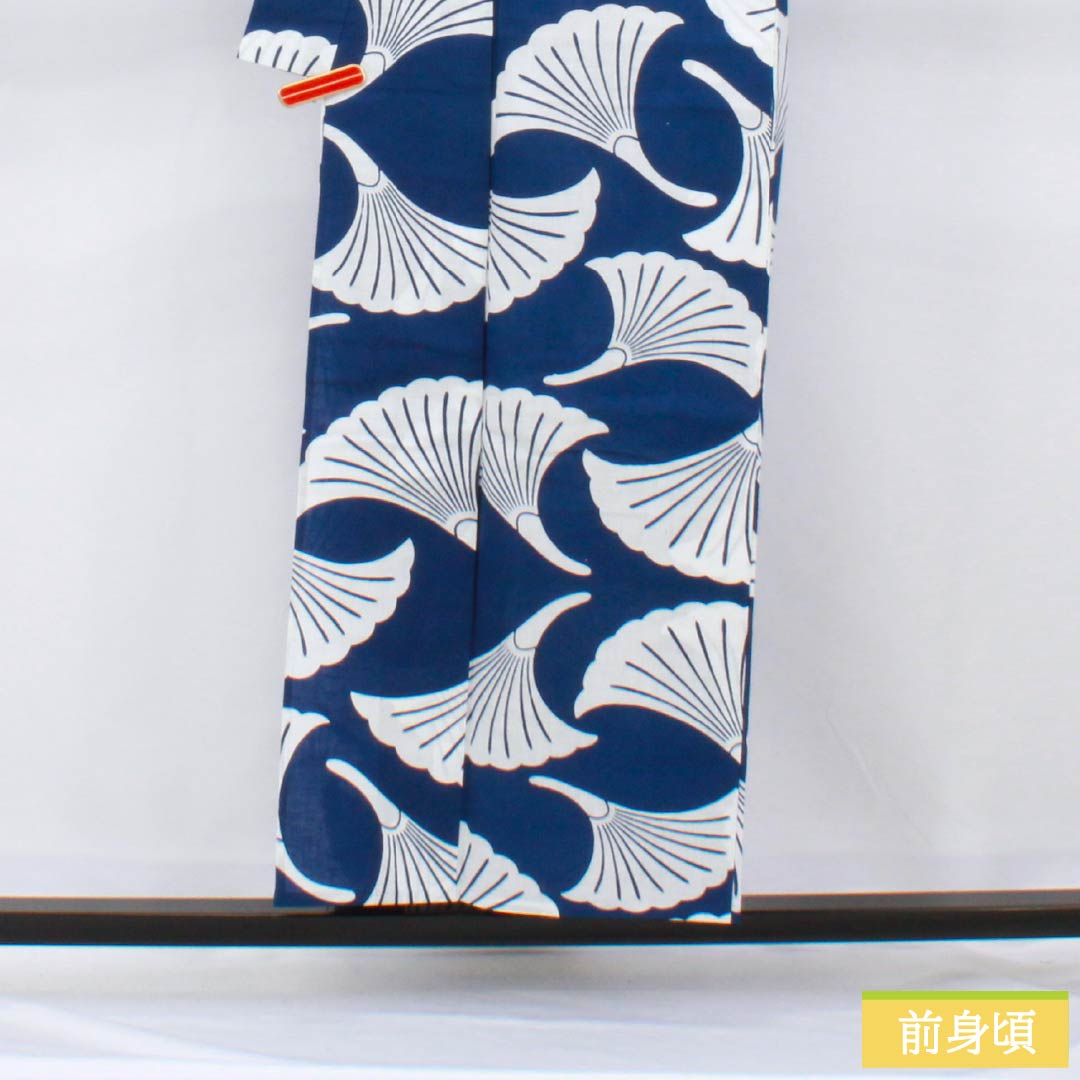 Cotton Yukata, Length 155.5cm, Sleeve Length 61.5cm, S Rank, Single Layer, Navy Blue, Ginkgo Pattern, 1118006582318