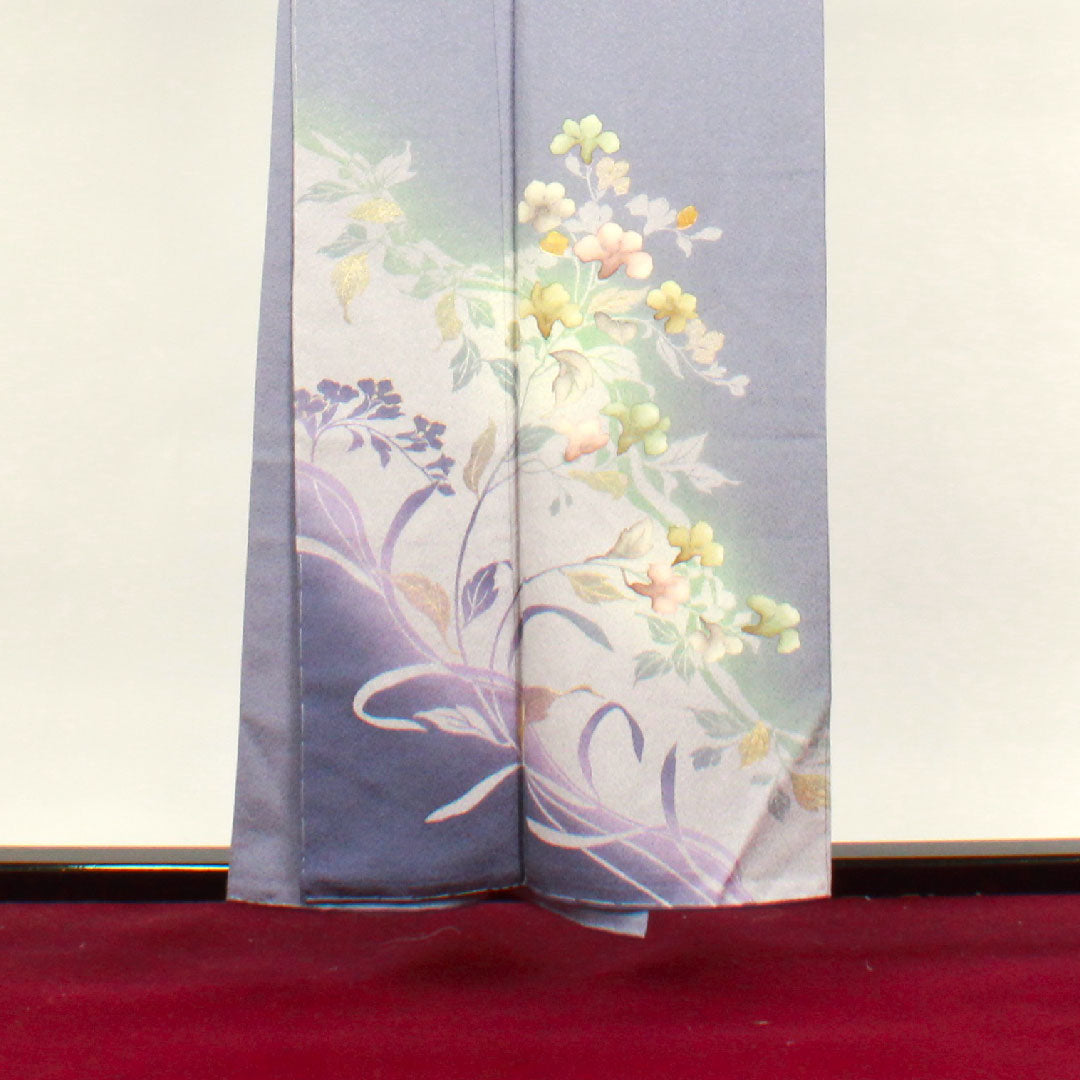 Homongi, lined, length 156cm, sleeve length 64cm, with basting thread, unused, sousui gray, Kyo-Yuzen, artist's work, floral pattern, pure silk, S rank, gray 1112002582322