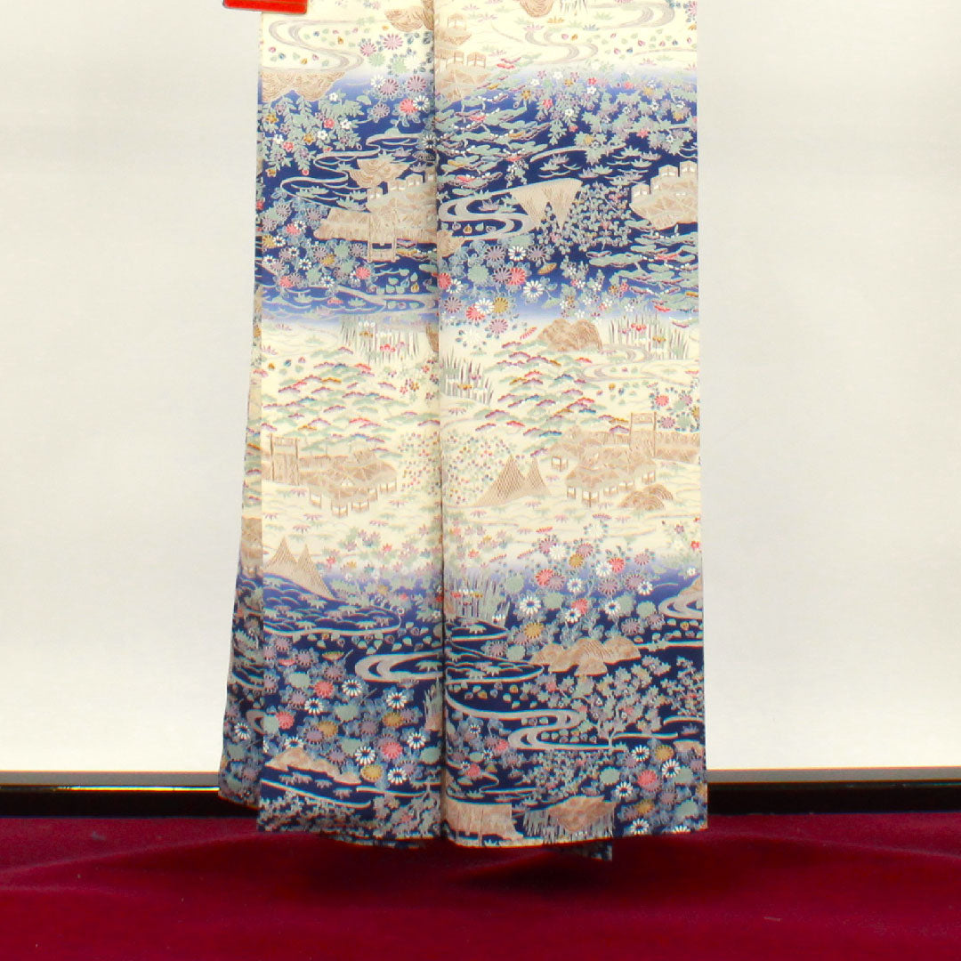 Homongi, pure silk, lined, length 158.5cm, sleeve length 65cm, milky white, Kyo-Yuzen, Chayatsuji, S rank, cream color, 1112002972315