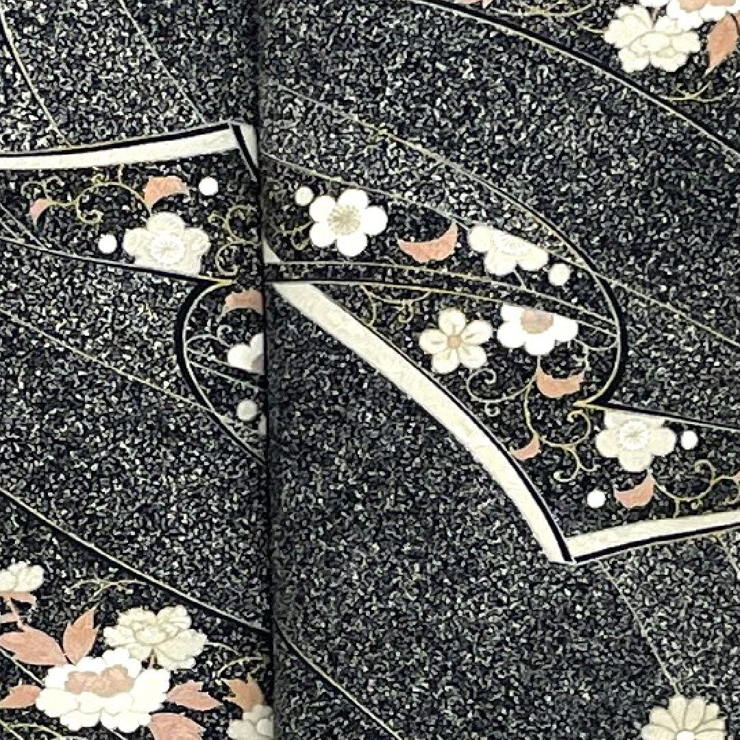 小紋 身丈158.5cm 裄丈63.5cm 袷  幾何学模様 花  正絹 Aランク 黒系 1115001963810