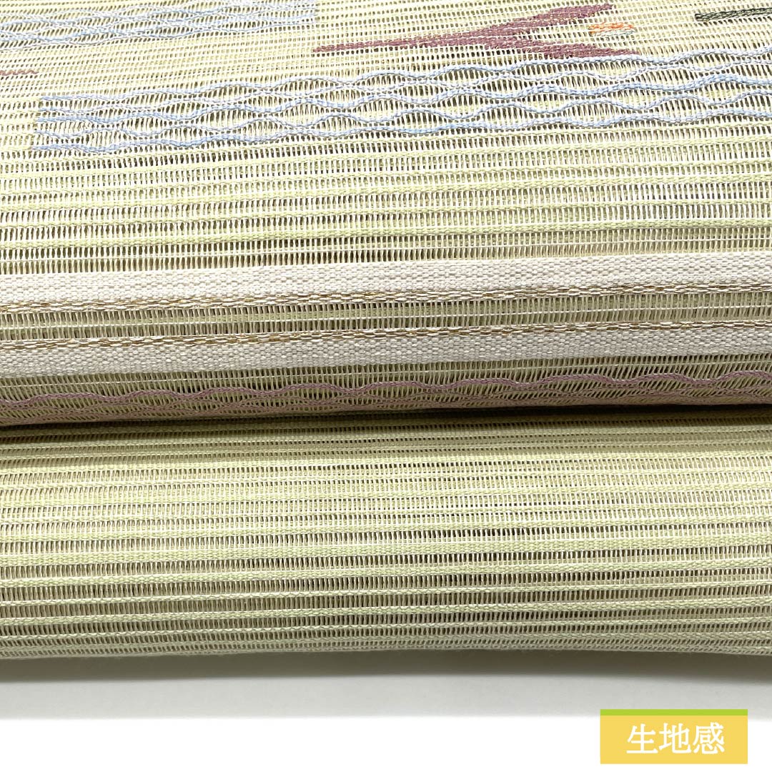 Nagoya Obi, Sulfur-Colored (Iouiro), Summer Obi, Comb Weave, Abstract Pattern, 365cm Long, Pure Silk, S-Rank, Pointed Pattern, Casual, Green, Pine Needle Style, Product Number: 1124008642319