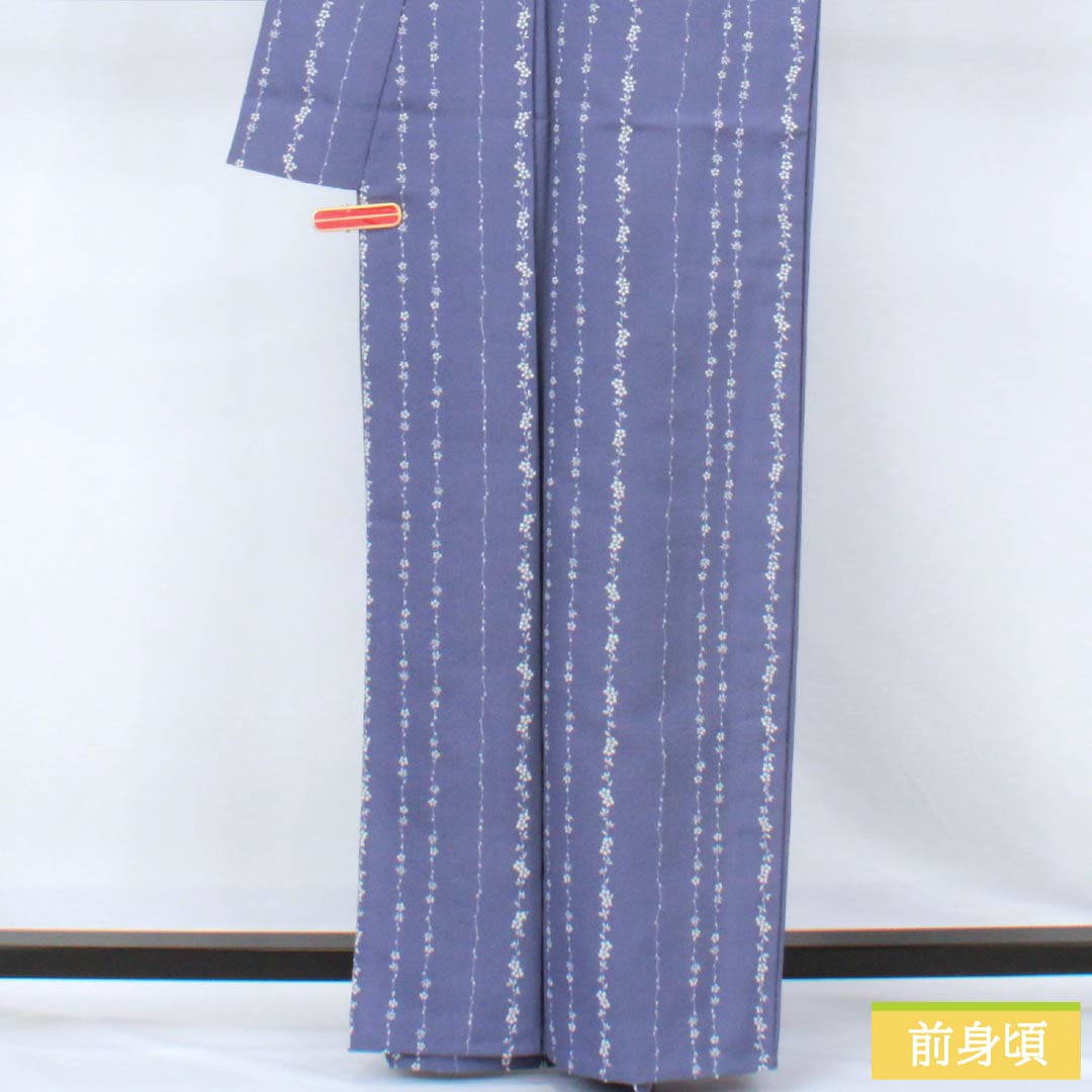 小紋 ポリエステル Aランク 身丈162.5cm 裄丈66cm 単衣 二藍色（ふたあいいろ） 型染 小花 洗える着物 紫系 1115008053420