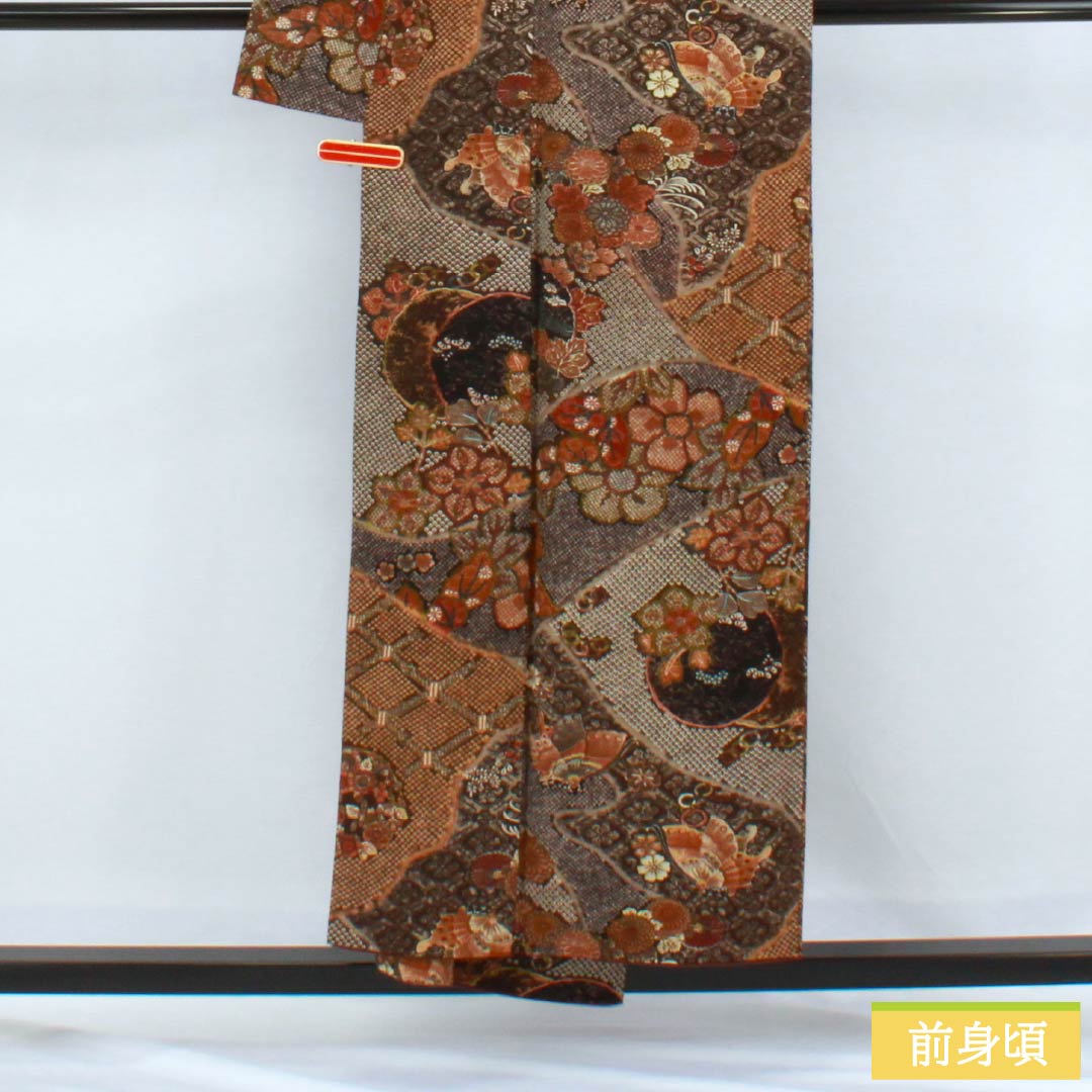 小紋 正絹 Aランク 身丈152cm 裄丈62cm 袷 型染 古典柄 茶系 1115006503214