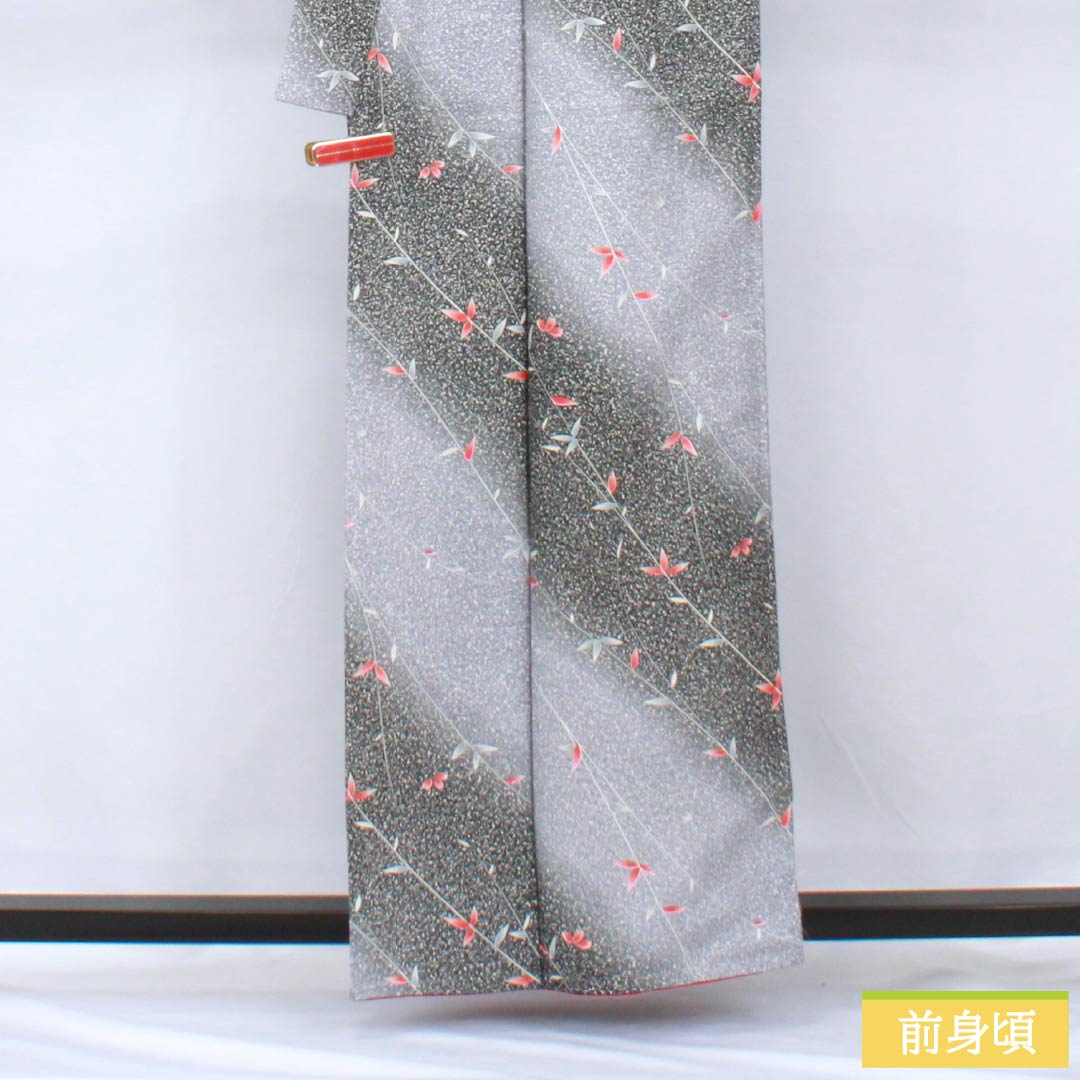 Komon (small pattern) kimono, polyester, length 159.5cm, sleeve length 65cm, lined, blue-gray (seitainezuiro) dyed with a plant pattern, washable, includes basting thread, S rank, gradient pattern, product number 1115005882399