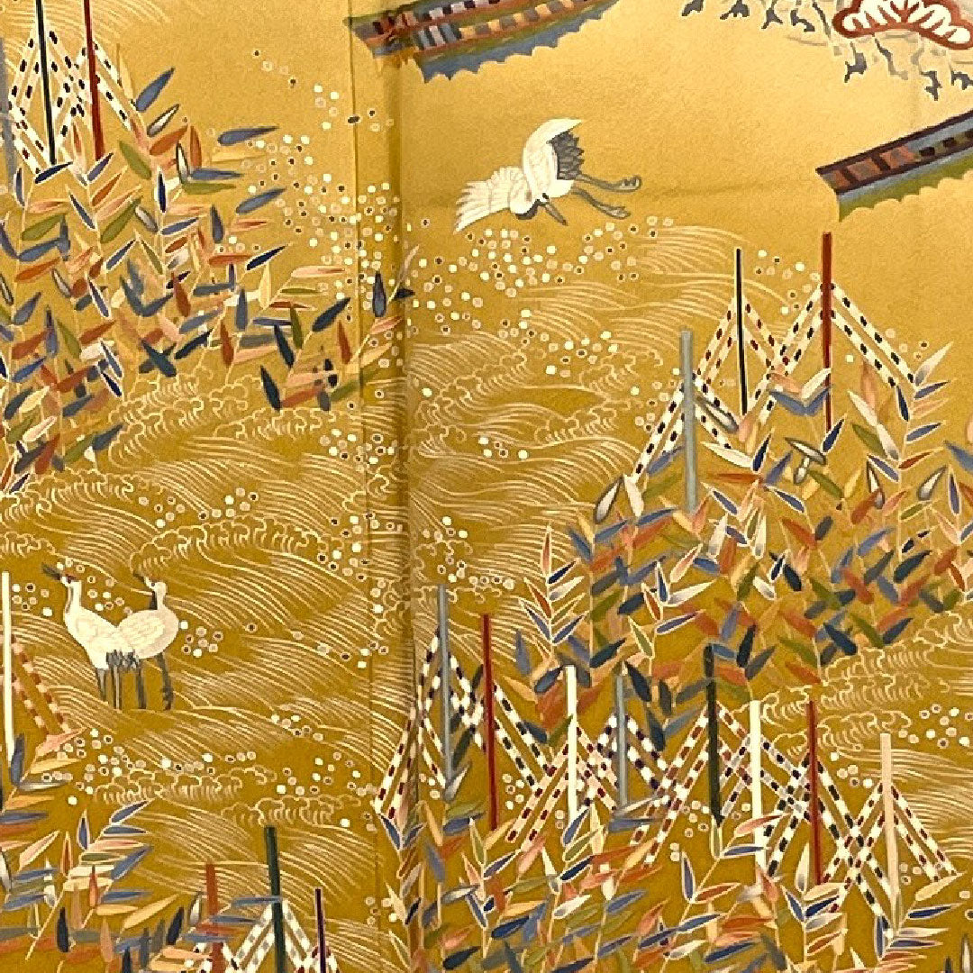 訪問着 袷 身丈156.5cm 裄丈65cm 刺繡 鶴 松 正絹 Sランク クリーム系 1112000932315