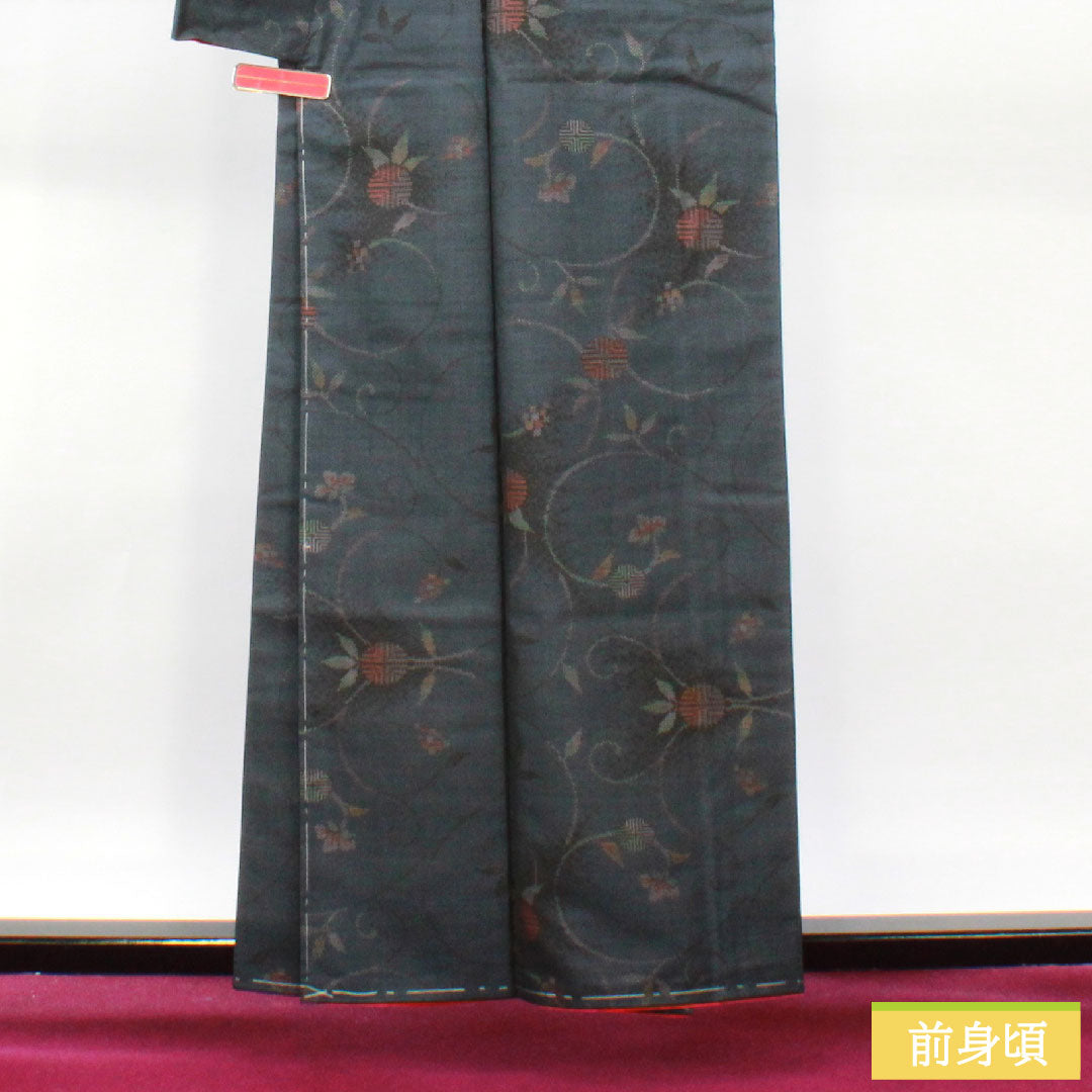 Silk pongee, Length 159.5cm, Sleeve length 64.5cm, Oshima pongee, 7 marks, Matsu, with basting thread, S rank, lined, navy blue, 1116003612318