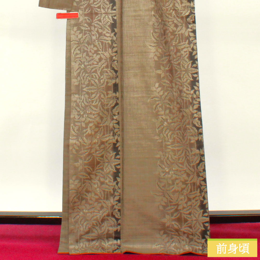 紬 正絹 身丈169cm 裄丈67cm 大島紬 9マルキ 草花模様 Aランク 袷 茶系 1116003603514