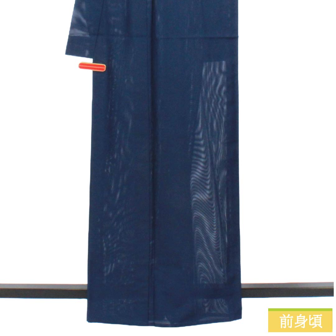 夏物 ポリエステル 色無地 Aランク 身丈162.5cm 裄丈63.5cm 紺色（こんいろ） 洗える着物 素無地 絽 紺系 1132004153418