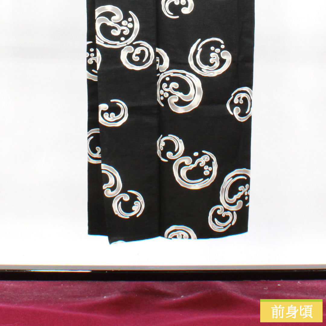 Men's cotton yukata, length 144cm, sleeve length 67.5cm, S rank, unlined, black, abstract pattern, Ryoko Kikuchi 1118004952410
