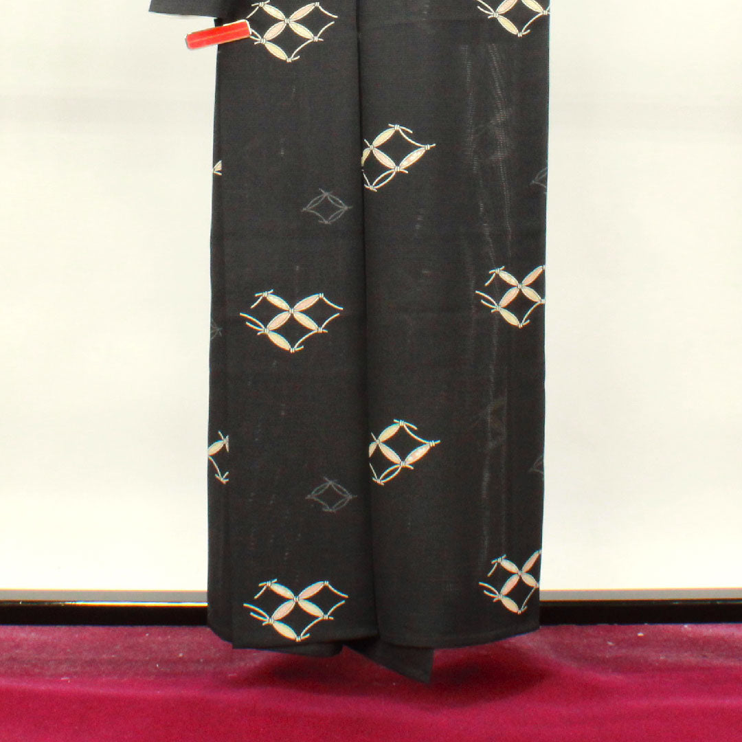 Summer item, pure silk, small pattern, length 157.5cm, sleeve length 65cm, Shippo, silk, S rank, black, 1132001522310