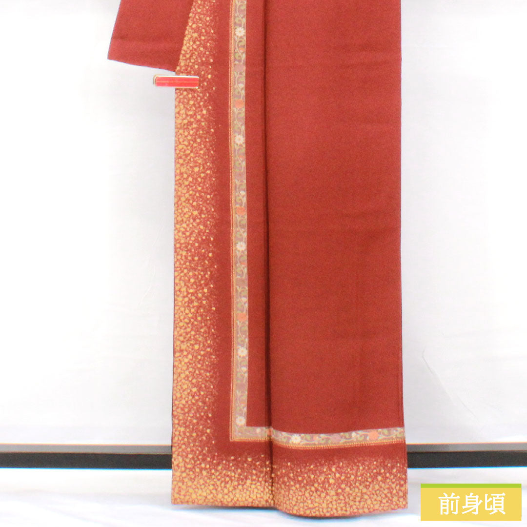 訪問着 正絹 袷 身丈162.5cm 裄丈64cm 赤銅色（しゃくどういろ） 京友禅 抽象模様 Aランク 茶系 1112005973414