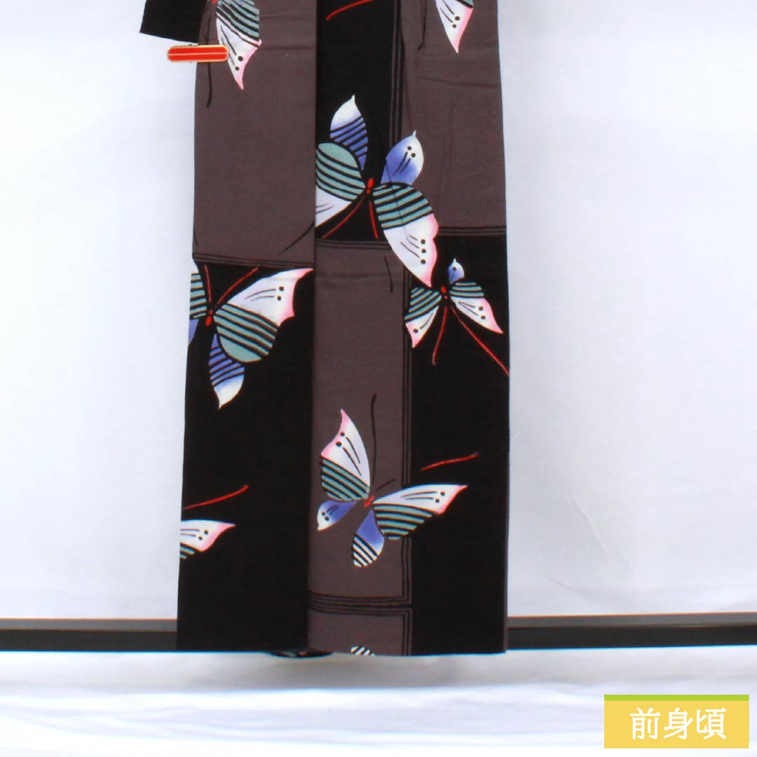 Cotton Yukata, Length 158cm, Sleeve Length 67cm, Rank B, Single Layer, Monotone, Grape Gray, Butterfly Design, 1118005824327