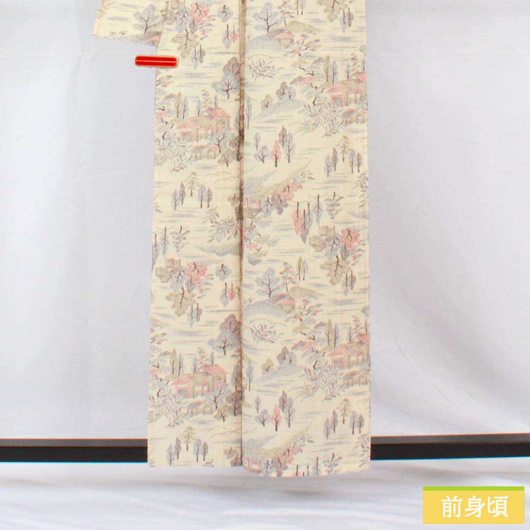 Komon, pure silk, length 157.5cm, sleeve length 64cm, single layer, off-white, Chayatsuji, S rank, white, 1115005292311