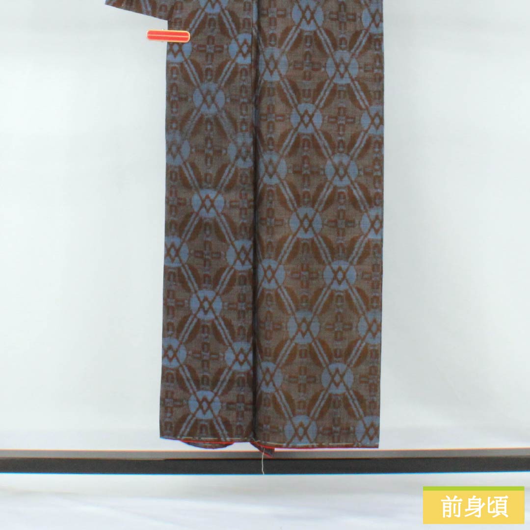 Tsumugi silk, S rank, length 150cm, Yuki 63cm, Ochiguri-iro (dark chestnut color), abstract pattern, with basting stitches, Awasé, brown family, 1116004812114