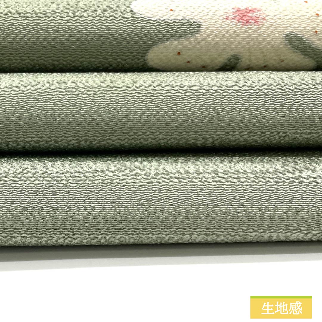 Nagoya obi, Ura-iro (back leaf color), crepe fabric, dyed obi, Setsugekka, obi length 364cm, pure silk, S rank, point pattern, casual, green, 1124007042319, Matsuba style