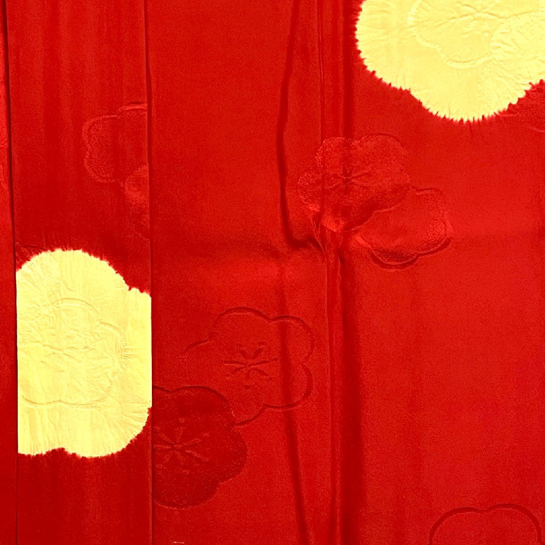 Long undergarment, pure silk, length 120cm, sleeve length 67.5cm, single layer, old red color, for long-sleeved kimono, plum, A rank, red, 1129000293112