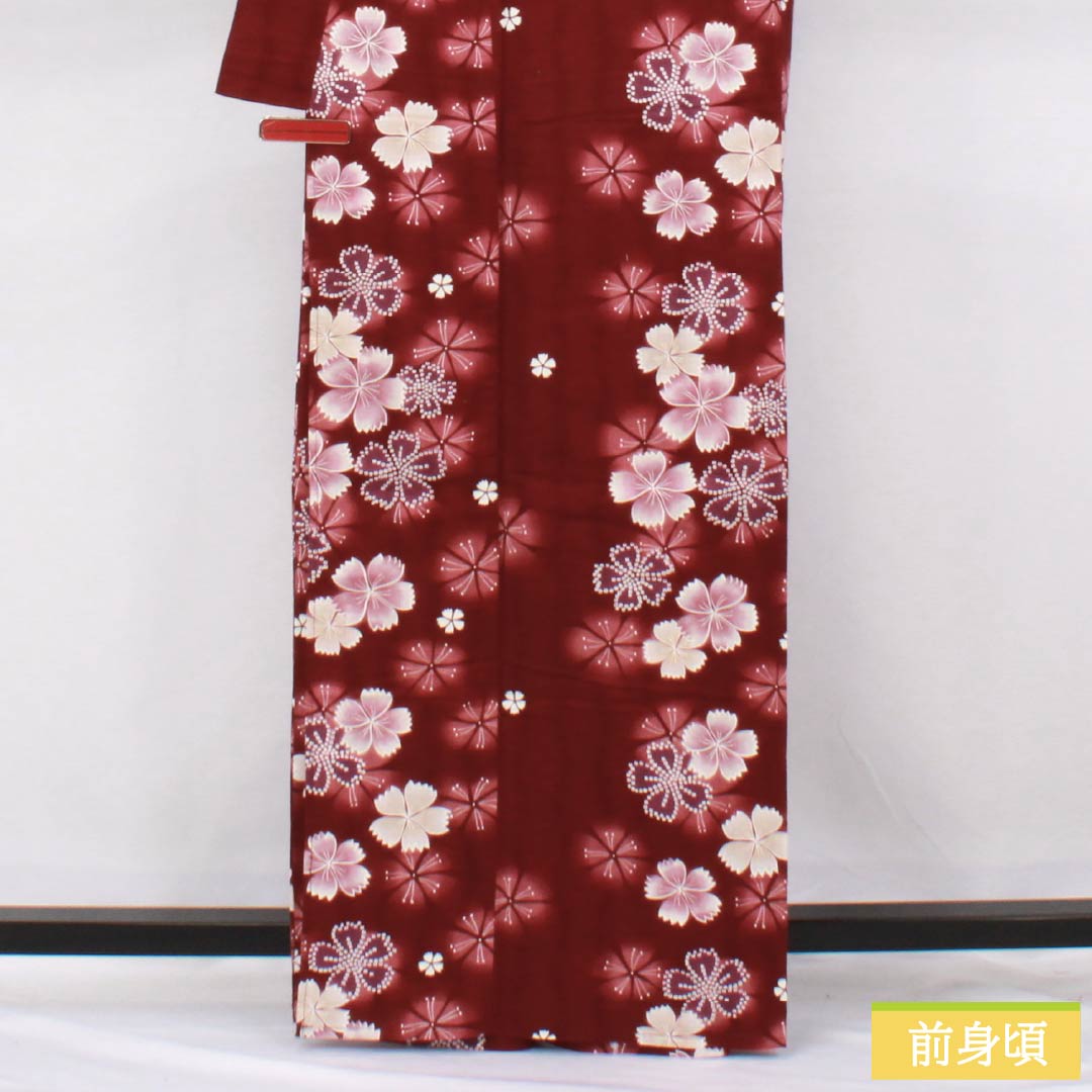 Cotton Yukata, Length 164cm, Sleeve Length 65cm, S Rank, Single Layer, Deep Scarlet Red, Pink, 1118006412412