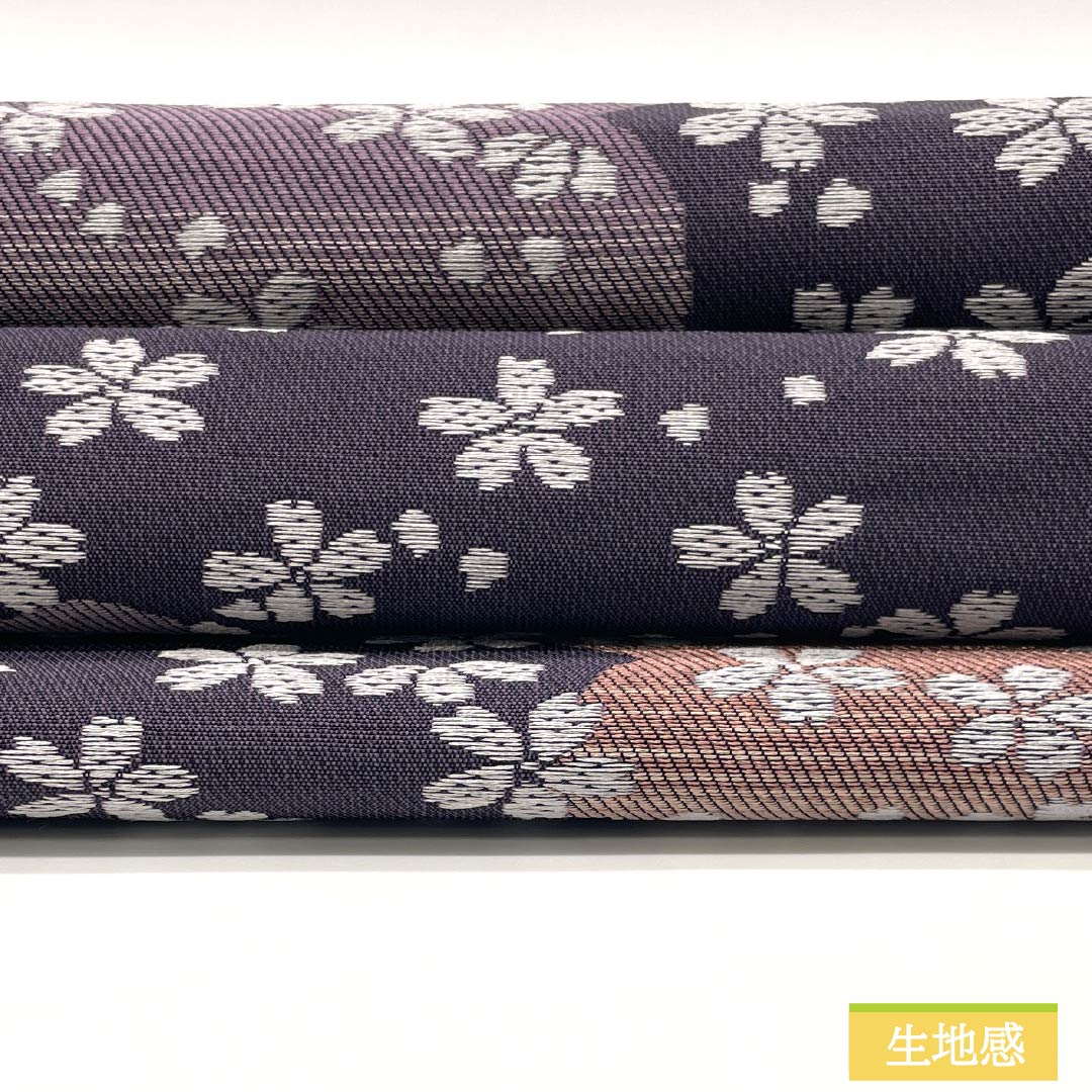 Kyoto Fukuro Obi (Sash) Nagoya Obi, Purple-Ecru, Cherry Blossom Design, Length 370cm, Polyester, S-Rank, Six-Ply, Casual, Purple, Item Number: 1124008892320