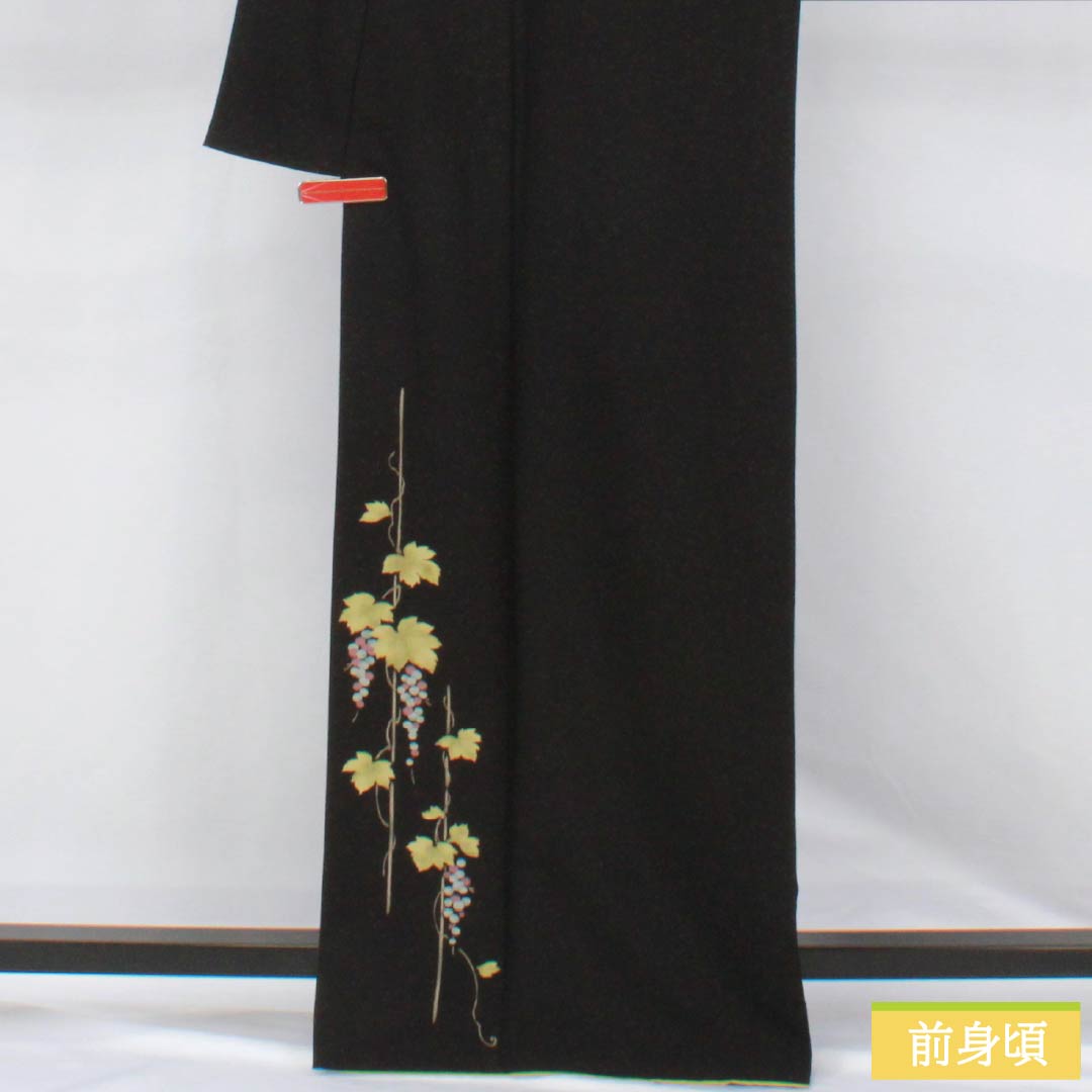 Visiting Kimono, Polyester, S Rank, Lined, Length 166.5cm, Sleeve Length 68cm, Designed by Kansai Yamamoto, Grape Pattern, Washable, Tsukesage, Black, Product Number: 1112006942510
