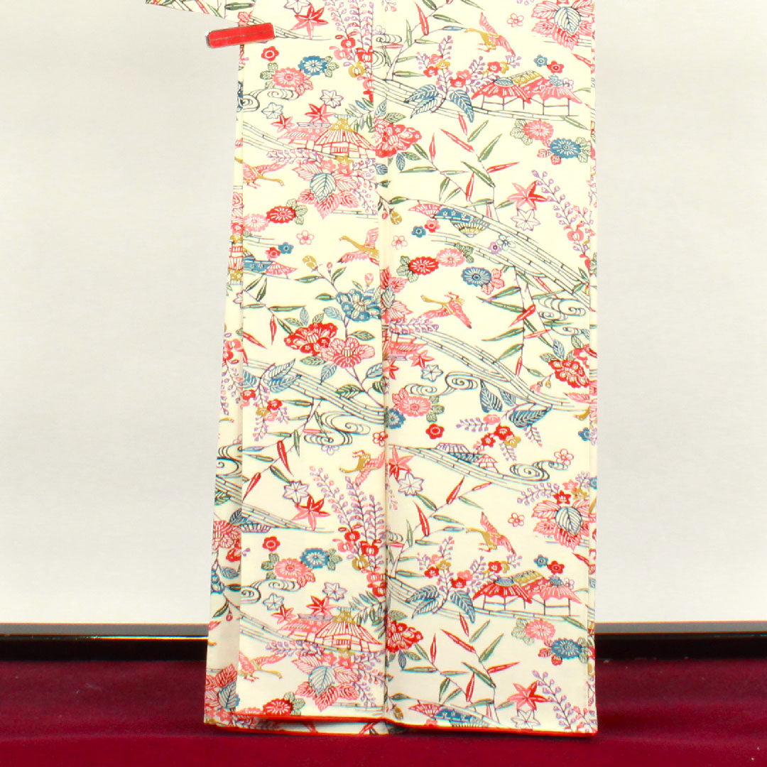 小紋 身丈163.5cm 裄丈65cm 袷  乳白色 京紅型 茶屋辻  正絹 Sランク 白系 1115003342411