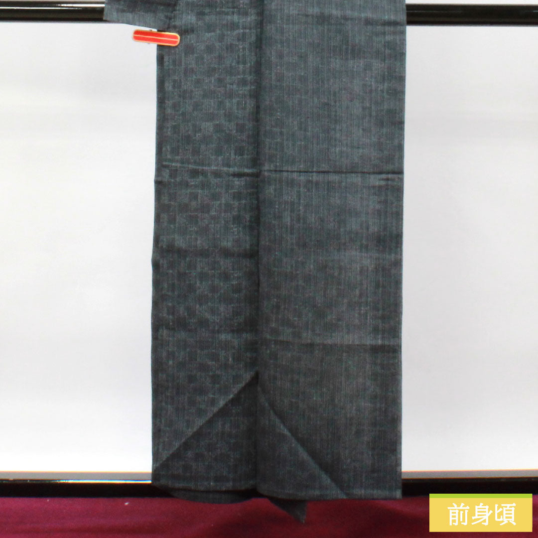 紬 正絹 身丈156cm 裄丈64cm  具墨色 幾何学模様 Sランク 紗 黒系 1116003112310