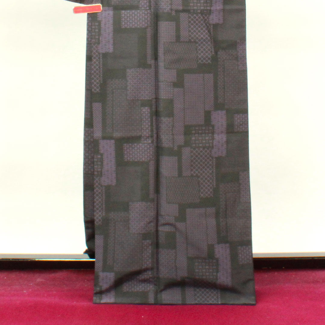 Tsumugi Length 160cm Sleeve length 66.5cm Geometric pattern Polyester S rank Awase Black 1116002602410