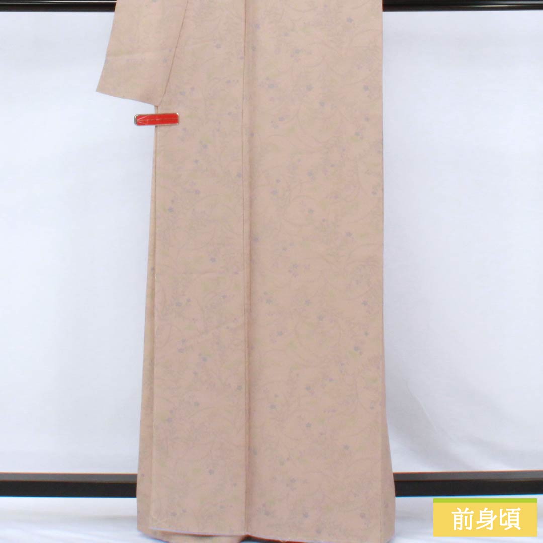小紋 正絹 Sランク 身丈164cm 裄丈63cm 袷 惚色（ぼけいろ） 草花模様 しつけ糸付き   ベージュ系 1115007362425