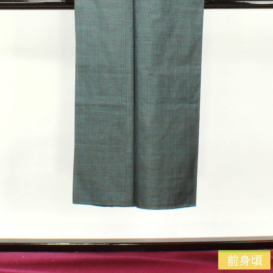 Men's pure silk, length 142.5cm, sleeve length 70cm, Oshima Tsumugi 100 tortoiseshell pattern, S rank, lined, green, 1119000862419