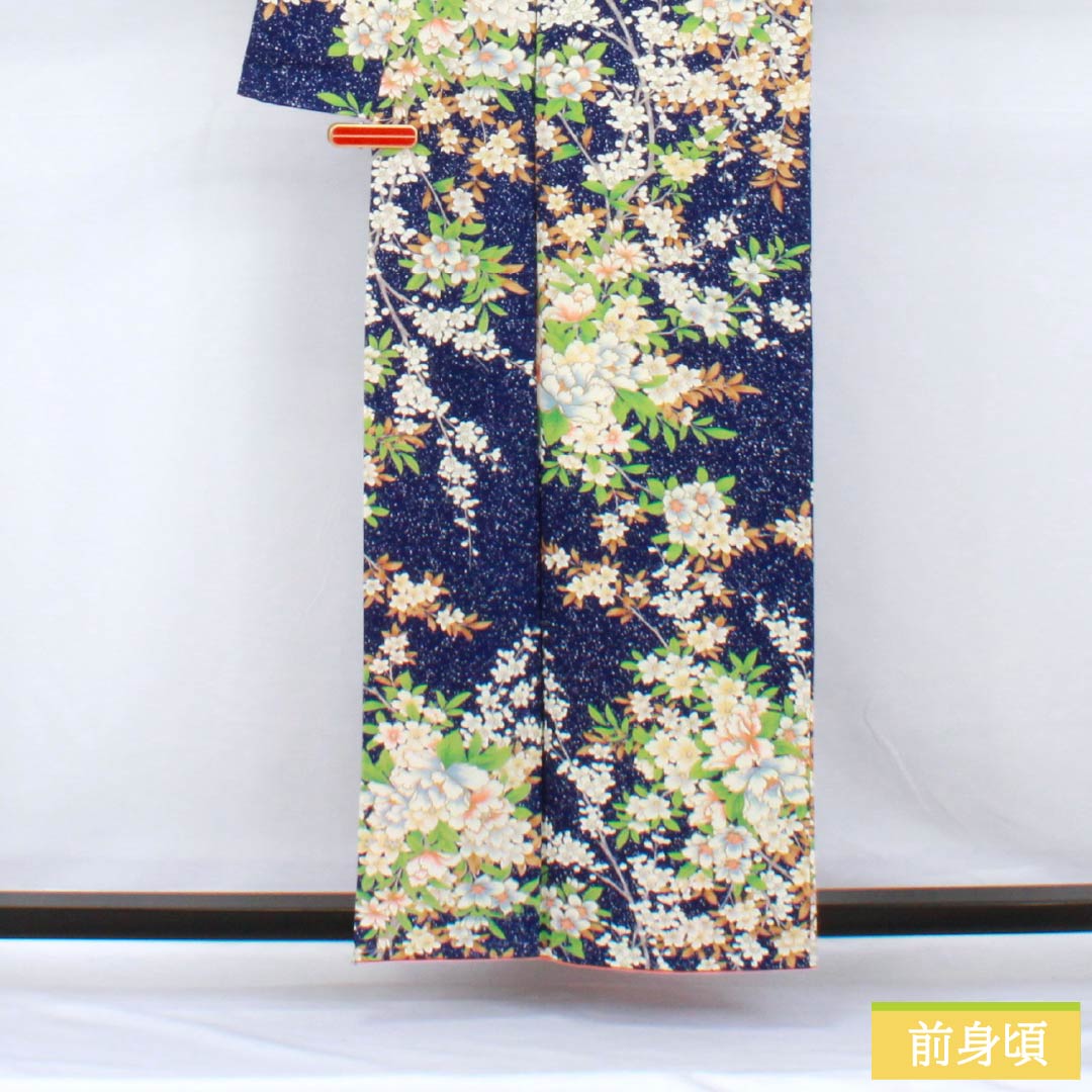 小紋 正絹 身丈158cm 裄丈63cm 袷 瑠璃色（るりいろ） 型染 総花 しつけ糸付き Sランク 紺系 1115005372318